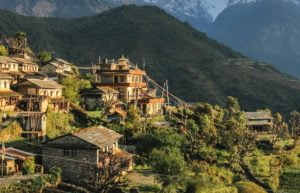 houses overlooking mountain range